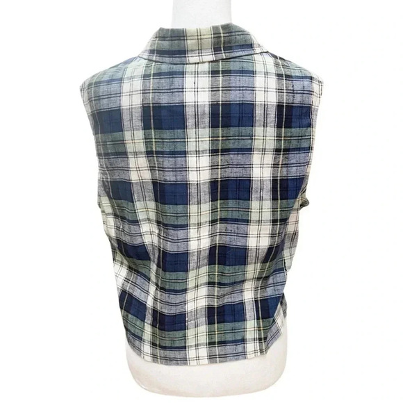 Vintage 90s Collin Creek Silk-Cotton Plaid Zip Front Sleeveless Shirt Vest - Picture 8 of 12